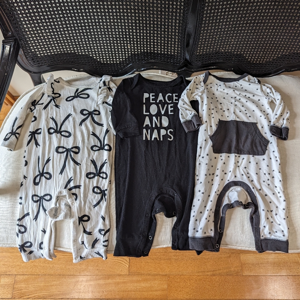 Cat & Jack Baby Girl 3-6M Cute Bows, Stars,+ Black & White Fall Rompers Bundle